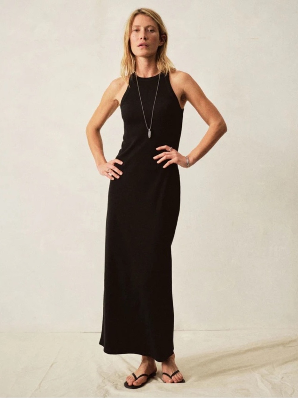 New Buck Mason Surplus Rib Tank Dress Black Medium Maxi